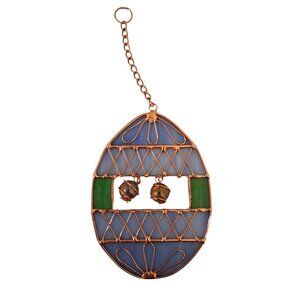 Stained Glass Easter Egg Ornament With Copper Frame Chain